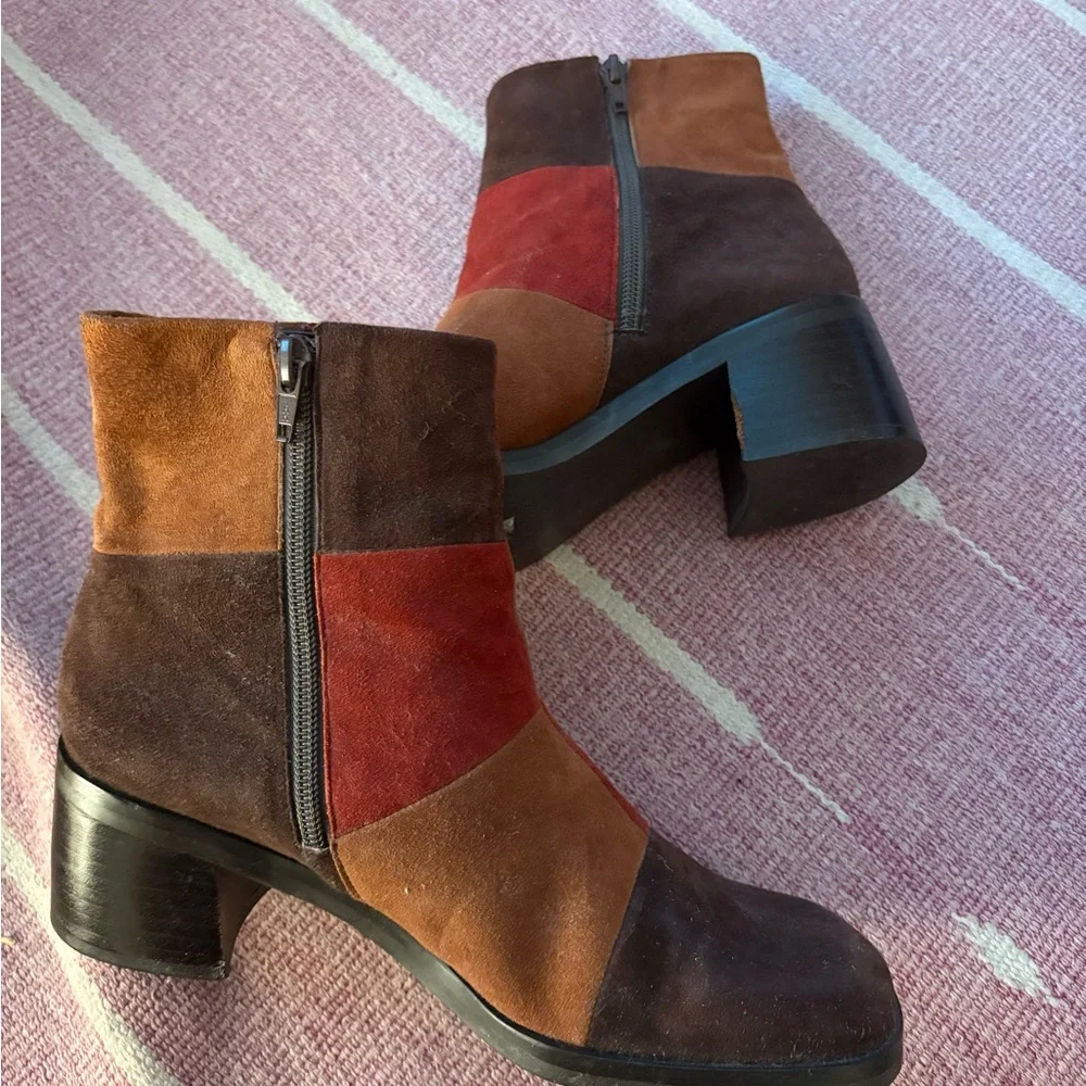 90’s/Y2K Vintage Nine West Suede Colorful Patchwork Ankle Boots - Picture 10 of 10